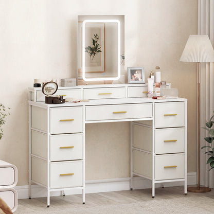 Multi-Storage Elegant Dressing Table, with LED Mirror - White