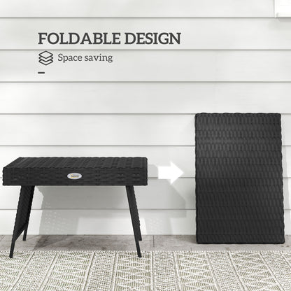 Foldable Outdoor Side Table, Rattan Garden Coffee Table with Steel Frame, Space Saving Bistro Garden Furniture for Patio