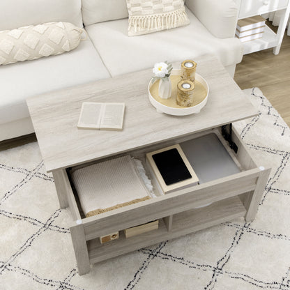 Lift Top Coffee Table w/ Hidden Storage Compartment Open Shelves Lift Tabletop Pop Up Centre Table for Living Room Oak Effect