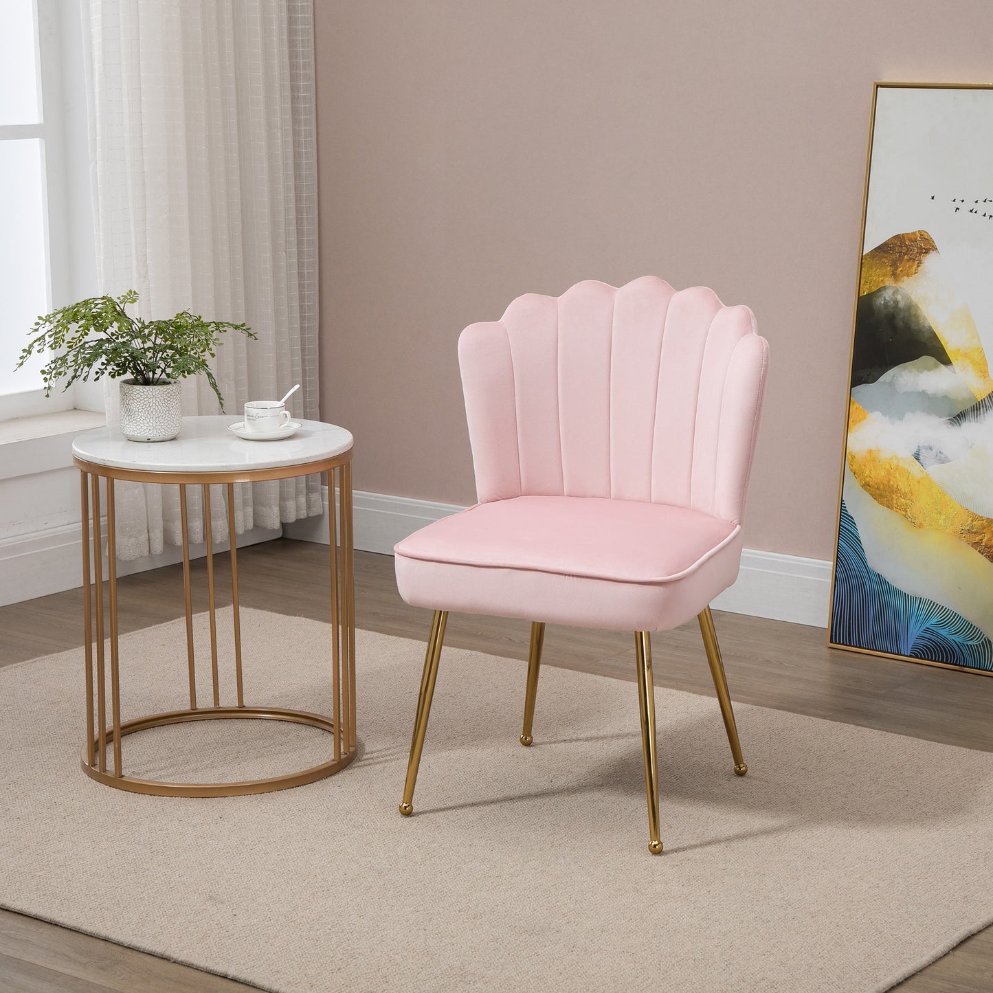 Velvet-Feel Shell Accent Chair with Metal Legs and Comfort Padding - Pink
