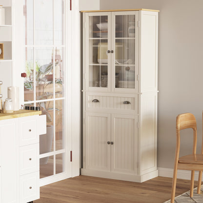 Freestanding Kitchen Cupboard, 5-tier Storage Cabinet with Adjustable Shelves and Drawer, Cream White