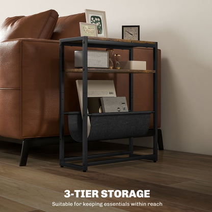 Narrow Side Table, End Table with 3-Tier Storage, V-Shaped Magazine Holder for Living Room, Bedroom, 43 x 18 x 56 cm, Ru