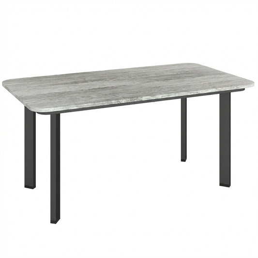 Outdoor Garden Coffee Table, Garden Table with Slatted Wood Plastic Composite Top and Metal Frame, Grey
