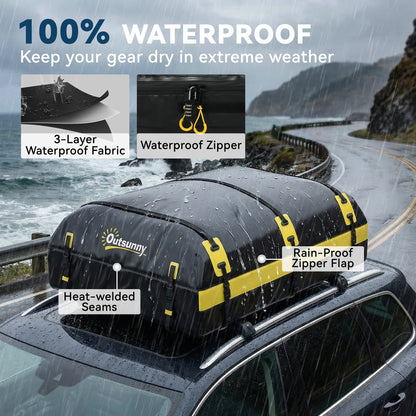 Car Roof Bag, 21 Cubic Feet Waterproof Soft Car Roof Box Roofing Cargo Carrier w/ Reflective Arrows, Door Hooks, Yellow