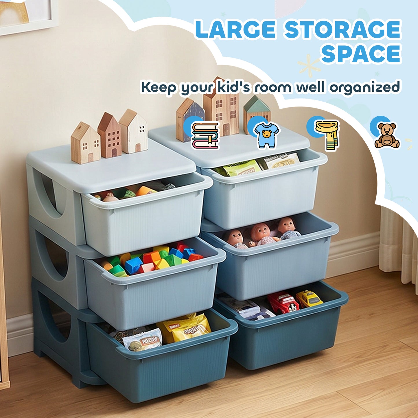 Kids Storage Unit, with Six Drawers - Blue
