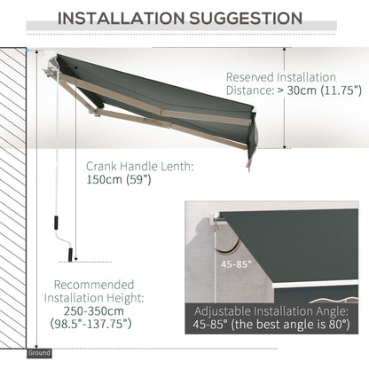 3.5M x 2.5M Manual Awning Canopy Retractable Sun Shade Shelter for Garden Patio