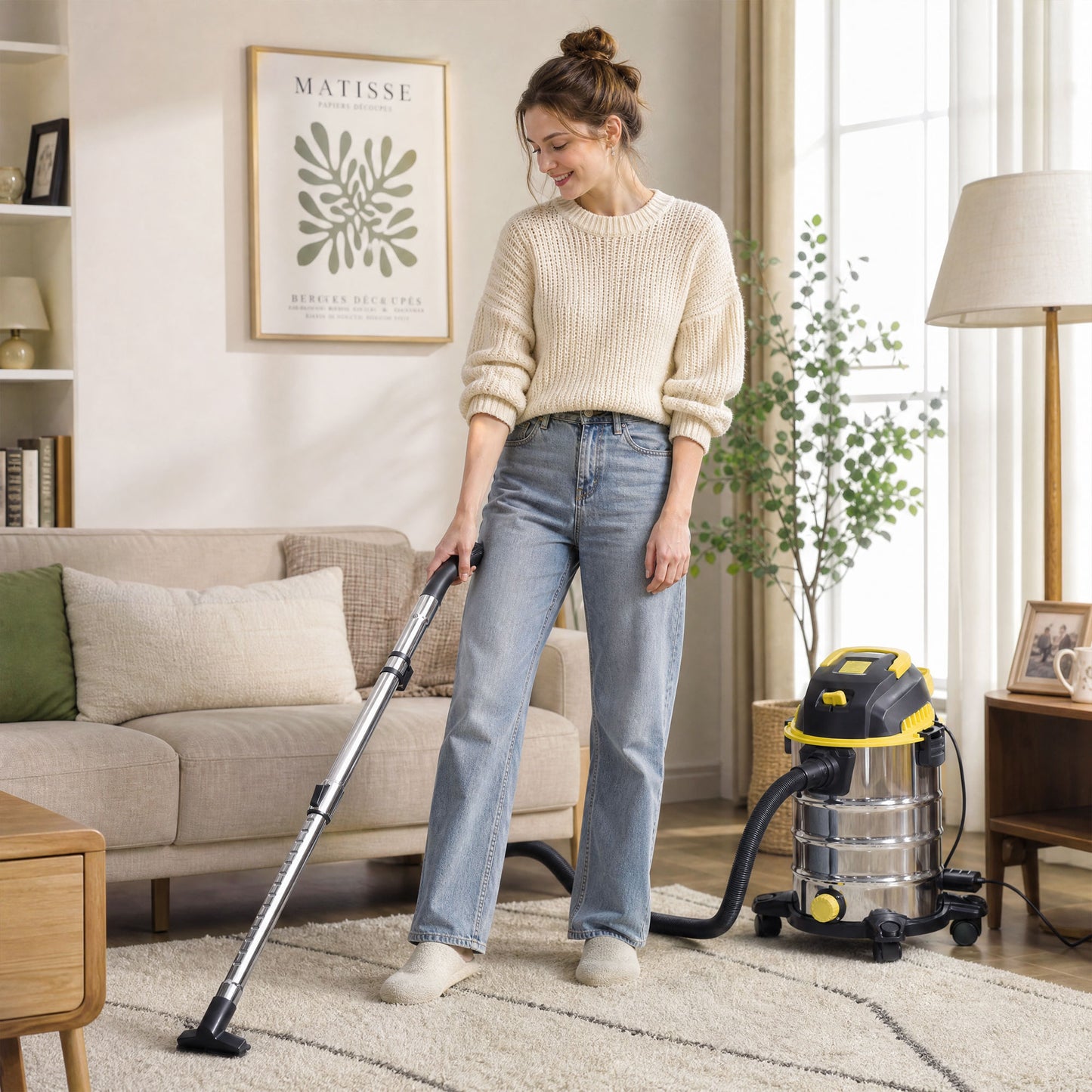 1400W Vacuum Cleaner, 3-in-1 Wet and Dry Vacuum Cleaner with Blowing Mode and 30L Stainless Steel Tank, Yellow