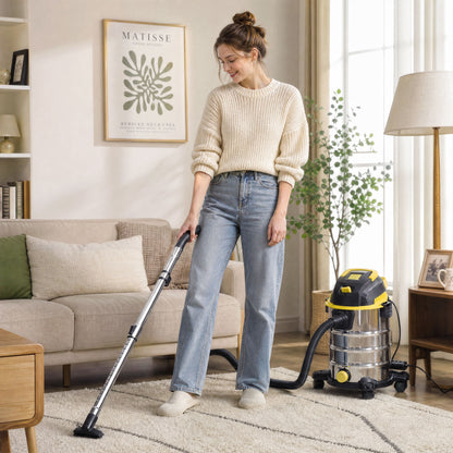 1400W Vacuum Cleaner, 3-in-1 Wet and Dry Vacuum Cleaner with Blowing Mode and 30L Stainless Steel Tank, Yellow