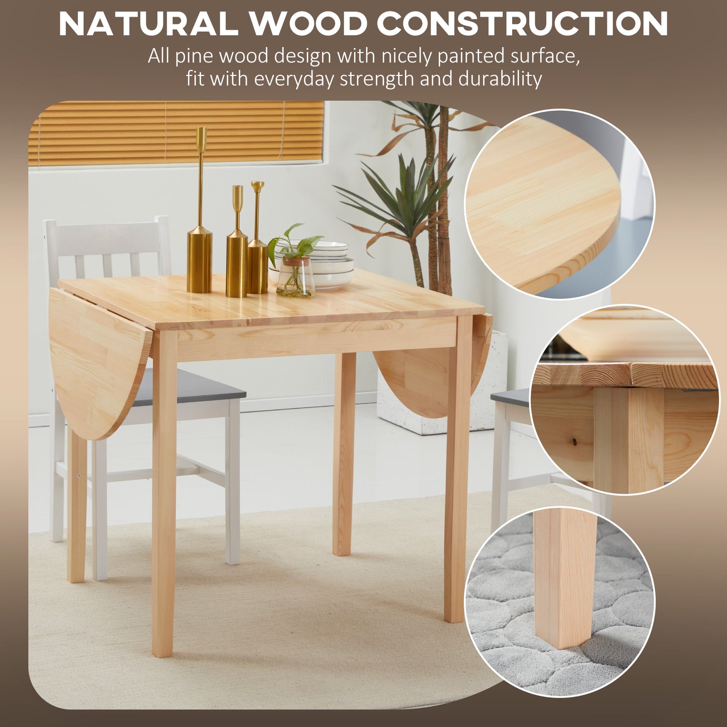 4-6 Person Wooden Drop-Leaf Table - Natural Finish