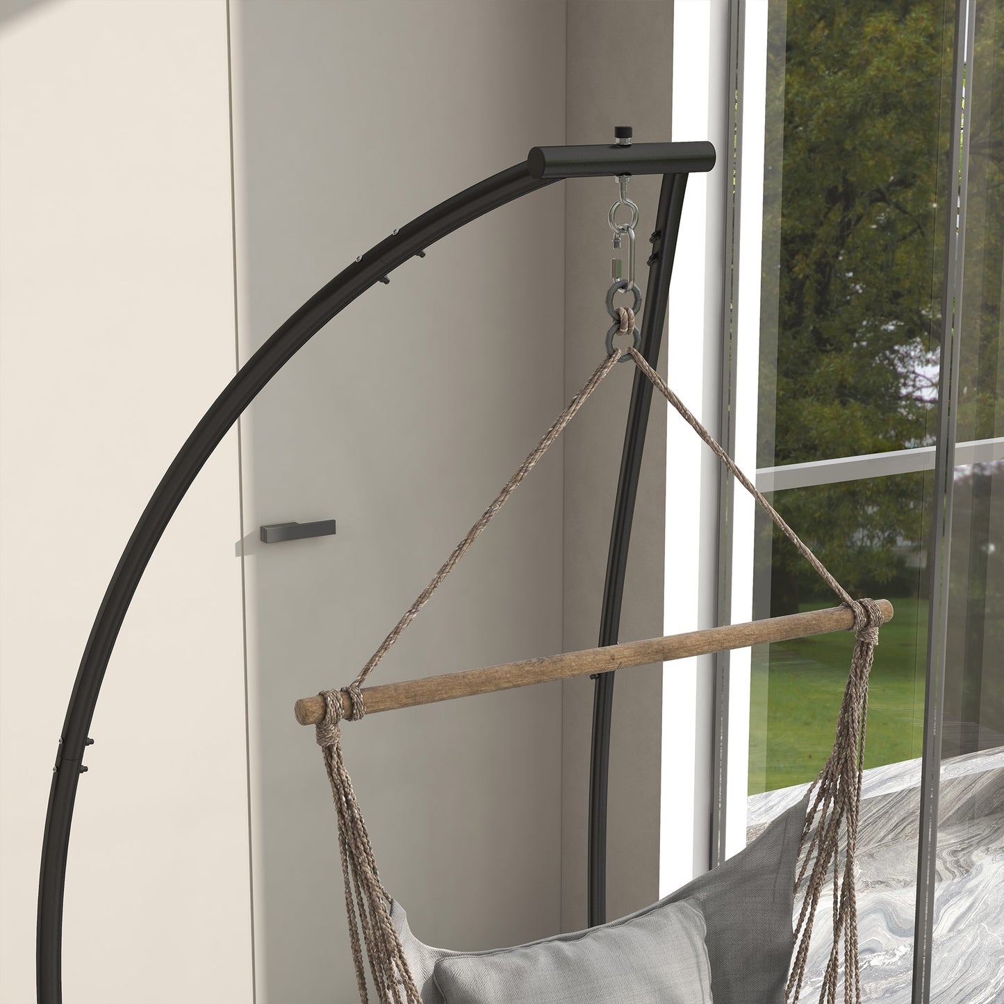 Hammock Chair Stand, C Shape Hanging Heavy Duty Metal Frame Hammock Stand for Hanging Hammock Air Porch Swing Chair