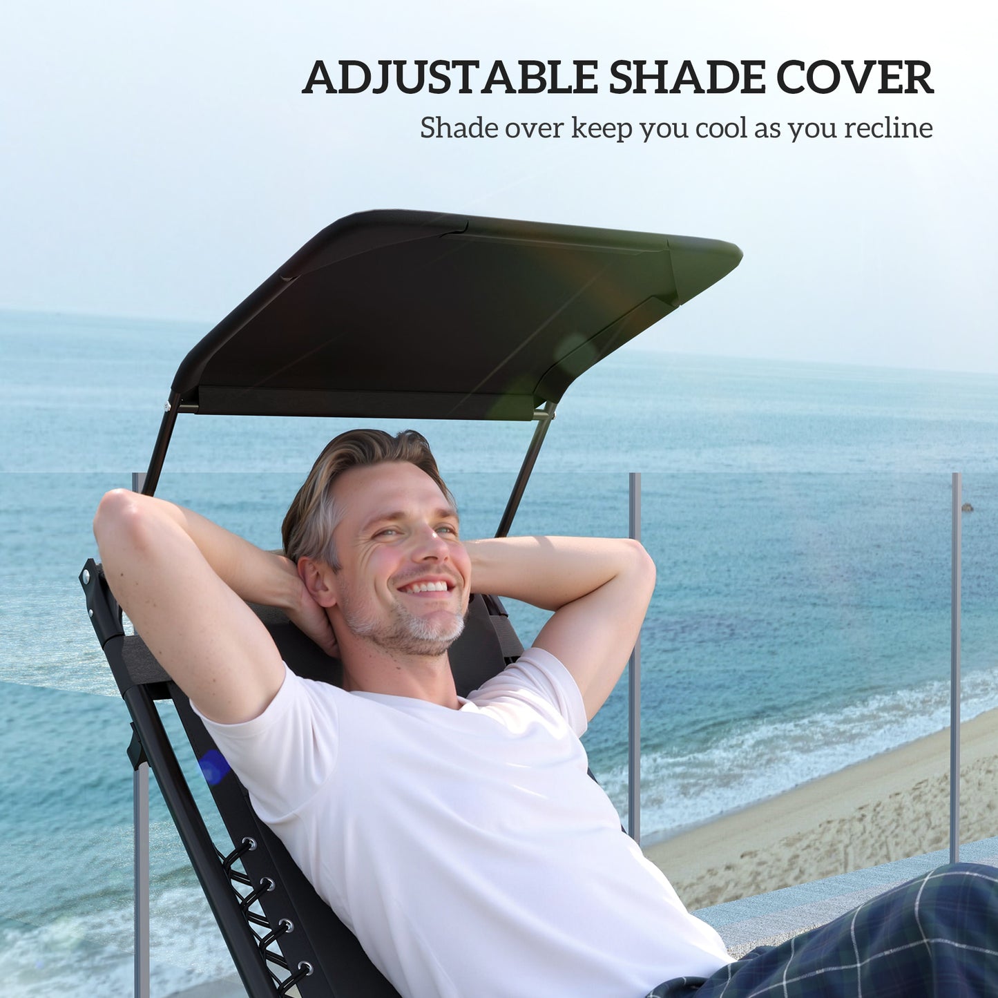 Zero Gravity Lounger Chair, Folding Reclining Patio Chair with Shade Cover, Padded Seat, Cup Holder