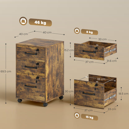 Three Drawer Wood-Effect Filing Cabinet - Rustic Brown