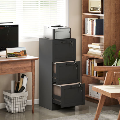 3-Drawer Filing Cabinet with Lock - Black
