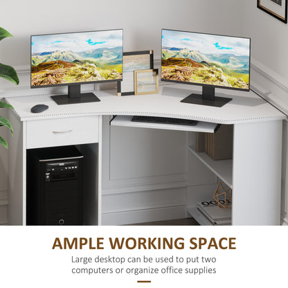 L-Shaped Corner Computer Desk w/ 2 Shelves Wide Worktop Keyboard Tray Drawer & CPU Stand Home Office Study Bedroom Furniture