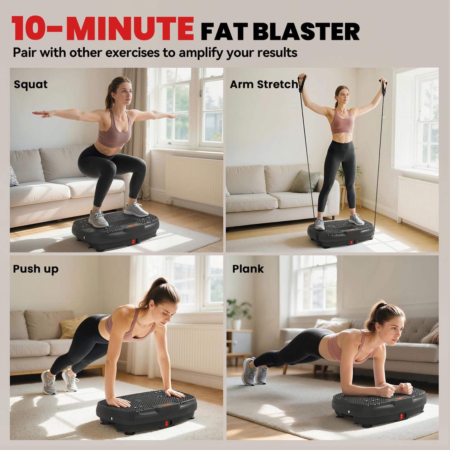 Vibration Plate Exercise Machine with 120 Speed Levels, 5 Programs, Quiet Vibrating Plate with Resistance Bands