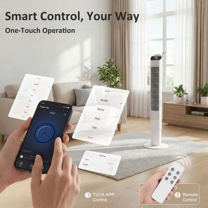 Tower Fan with WiFi App Control Standing Floor Cooling Fan Remote Control 101.8 cm White
