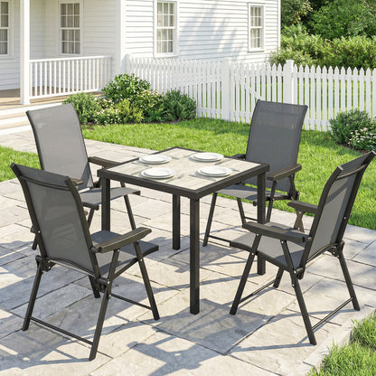5 Pieces Outdoor Dining Set, Garden Dining Set for 4 with Square Table and Folding Chairs, Grey