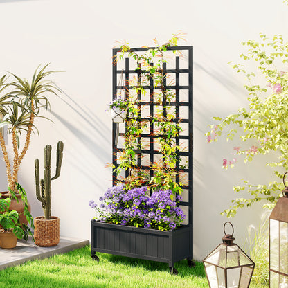 Wooden Trellis Planter, Raised Garden Bed with Wheels, to Climb and Grow Vegetables, Herbs and Flowers, Grey