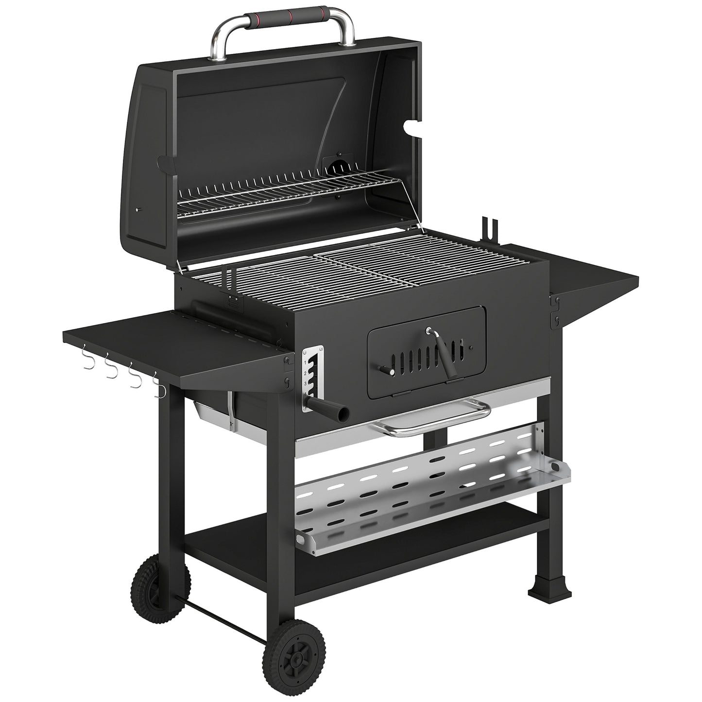 Charcoal BBQ Grill Smoker with Electric Rotisserie Kit, Portable Barbecue Grill with Warming Rack, Black