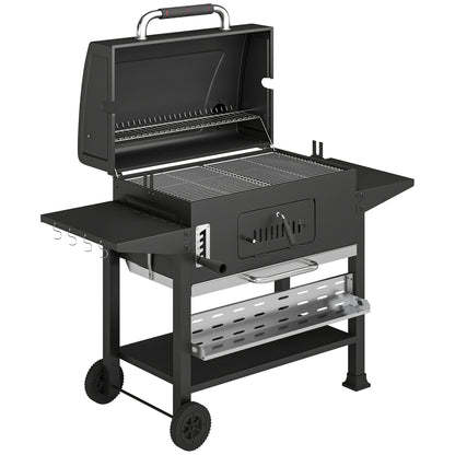 Charcoal BBQ Grill Smoker with Electric Rotisserie Kit, Portable Barbecue Grill with Warming Rack, Black