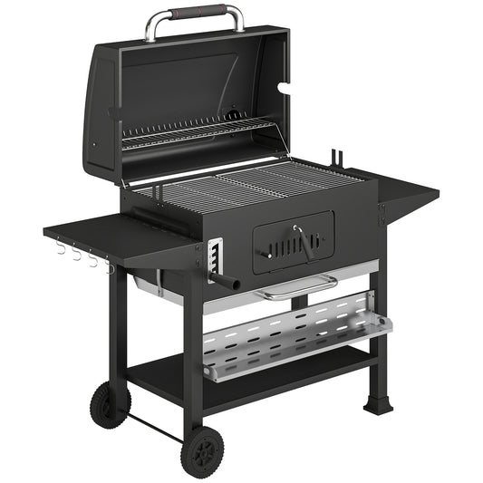 Charcoal BBQ Grill Smoker with Electric Rotisserie Kit, Portable Barbecue Grill with Warming Rack, Black