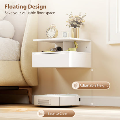 Set of Two Floating Bedside Tables - White