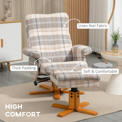 Linen Swivel Recliner Chair with Footstool, Wooden Base and Storage for Living Room, Multicolour