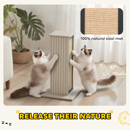 63cm Cat Scratching Post, Cat Scratcher with Replaceable Scratching Board, Top Perch, Sisal Scratch Mat, Oak