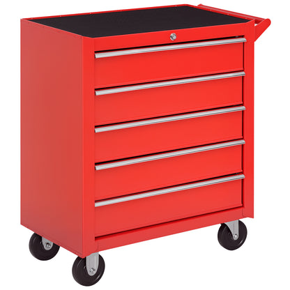 5-Drawer Lockable Tool Storage Cabinet with Wheels, Handle, 2 Keys, Steel Home Work DIY Workshop Chest