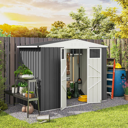 8 x 4 ft Metal Garden Shed, Garden Storage Shed with Window, 4 Vents and Lockable Door