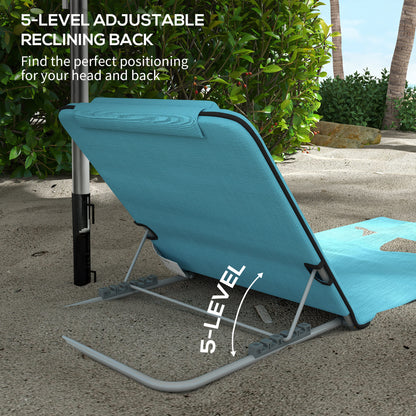 Set of Two Metal Frame Beach Chairs, with Reclining Backs - Blue