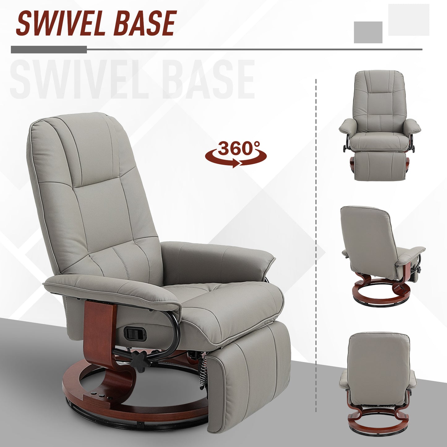 Reclining Swivel Chair, with Footrest - Grey