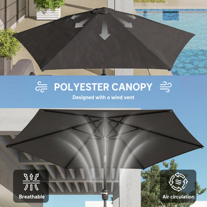 2.6 m Garden Parasol Umbrella with Aluminium Pole, Outdoor Patio Umbrella with Tilt and Crank, Vent, Black