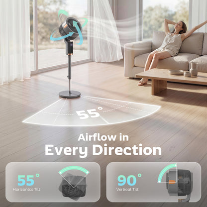 20 dB Silent Standing Fan for Bedroom, 44" Pedestal Fan with 90° Oscillating, 8 Speeds and LED Light, Grey