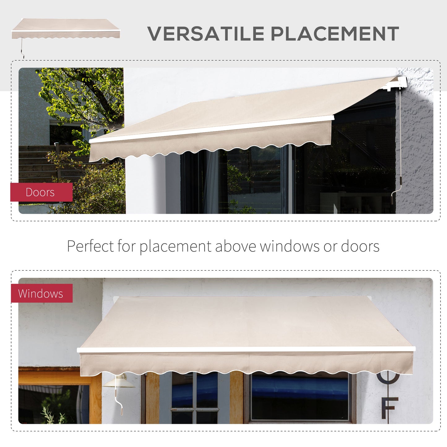 Manual Retractable Awning, 3x2.5 m-Ivory White