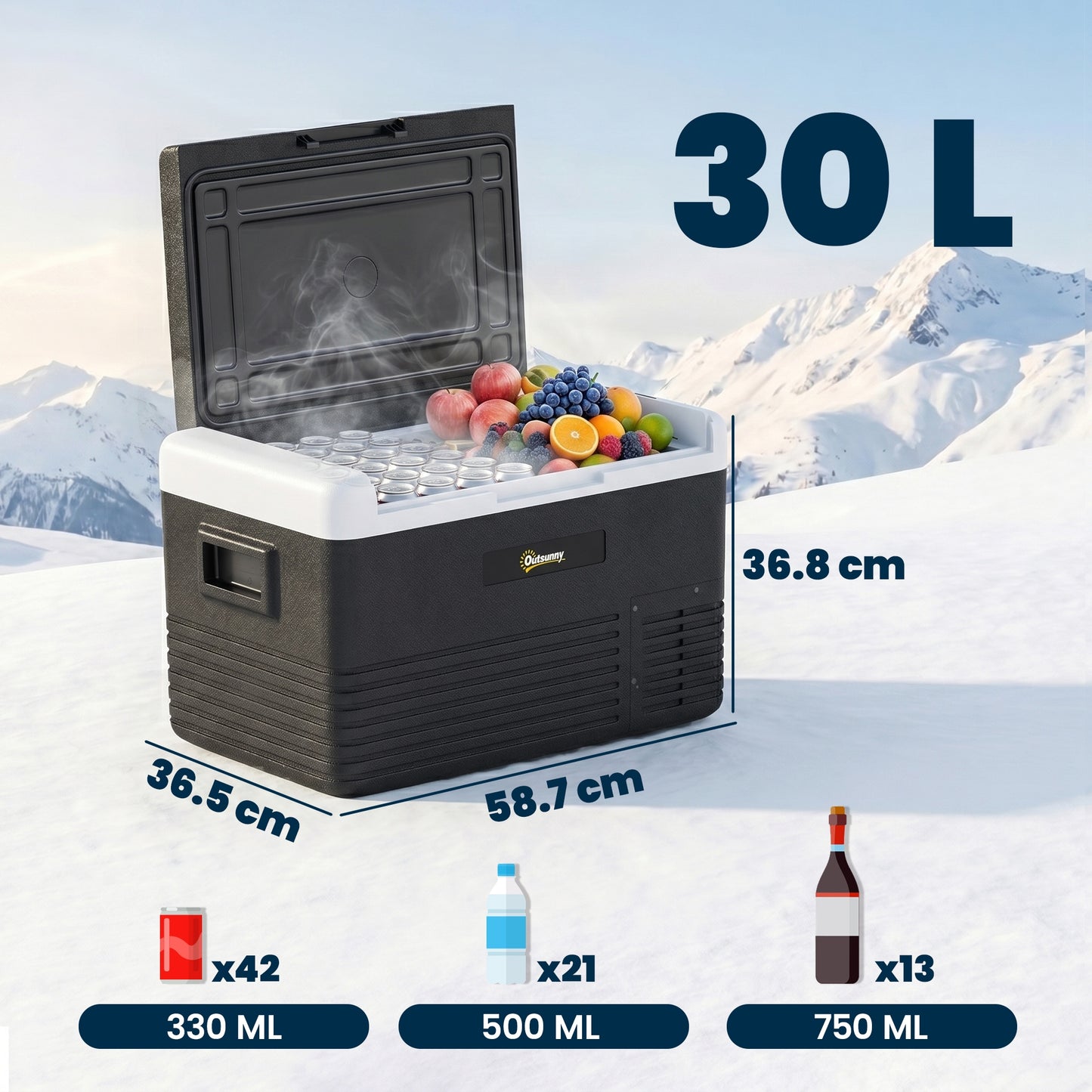 30L Portable Car Refrigerator - Grey and Black