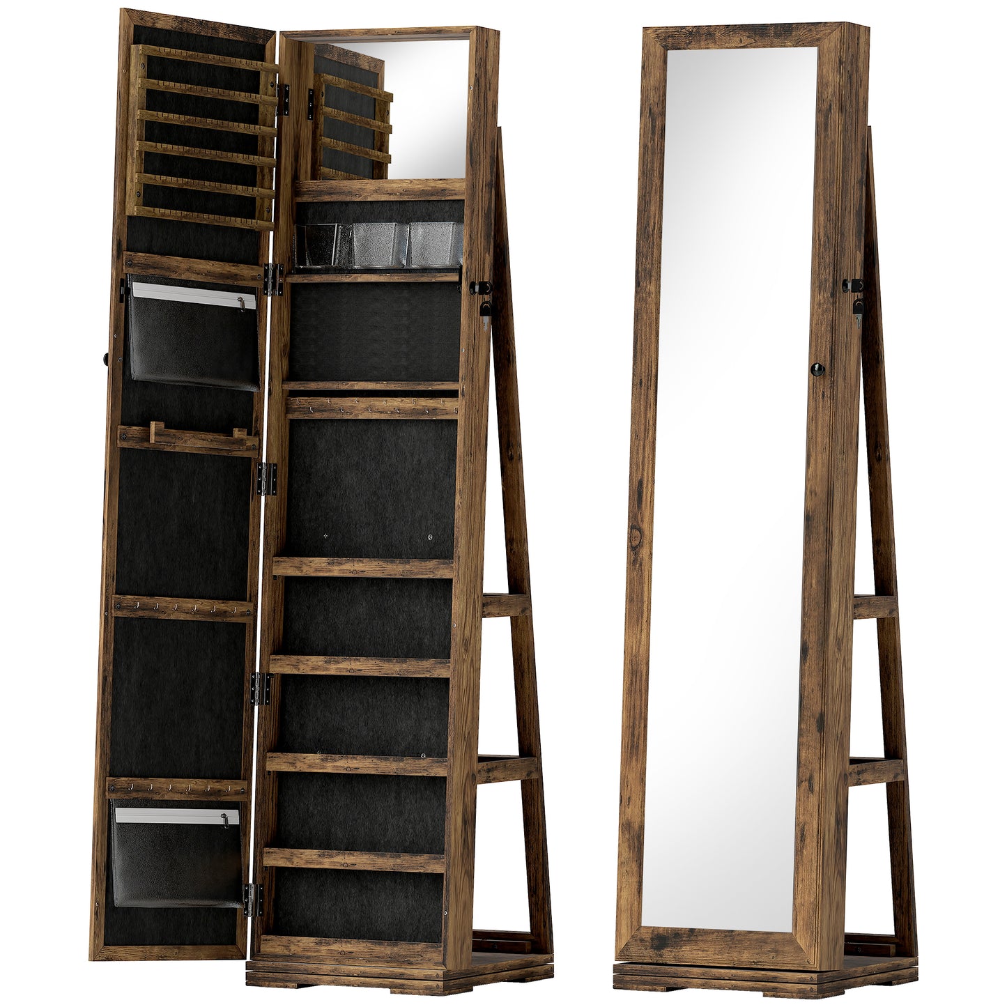 360° Swivel Jewellery Cabinet, Free Standing Full Length Mirror with Storage