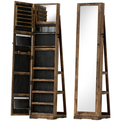 360° Swivel Jewellery Cabinet, Free Standing Full Length Mirror with Storage