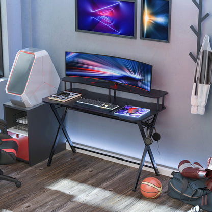 Gaming Desk Writing Racing Computer Table Workstation with Headphone Hook Curved Front Adjustable Feet for Home Office Use 14