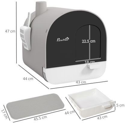 Hooded Cat Litter Box, Kitten Litter Tray, with Lid, Scoop, Filter, Flap Door, Light Grey