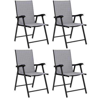 Folding Garden Chairs Set of 4, Foldable Garden Dining Chairs with High Back, Armrests, Texteline Seat, Light Grey