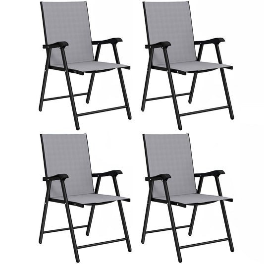 Folding Garden Chairs Set of 4, Foldable Garden Dining Chairs with High Back, Armrests, Texteline Seat, Light Grey