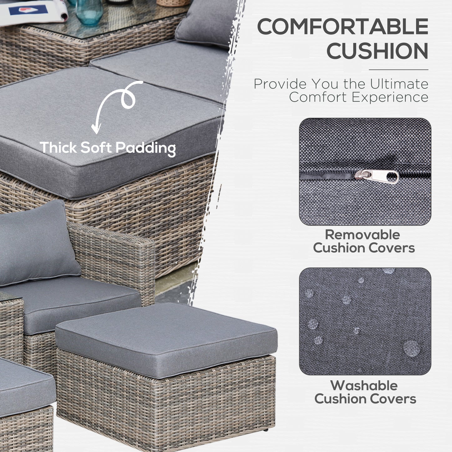 5 Piece Rattan Garden Furniture Set w/ 10cm Thick Cushions