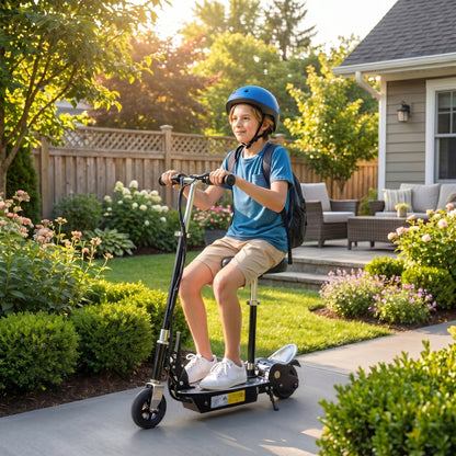 Foldable Powered Scooter with Adjustable Handle, Brake, Black