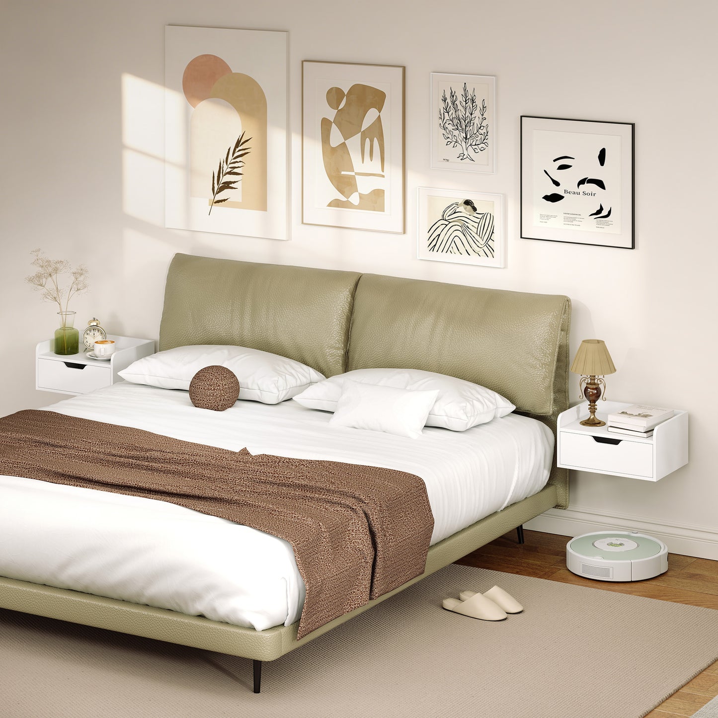 Floating Nightstands Set of 2, Wall Mounted Bedside Table with Drawer for Bedroom, White