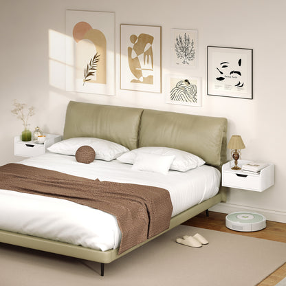 Floating Nightstands Set of 2, Wall Mounted Bedside Table with Drawer for Bedroom, White