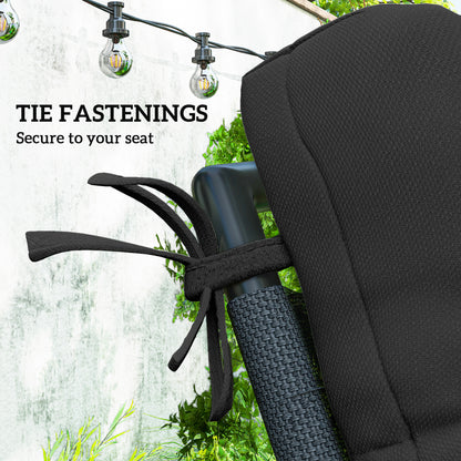 2-Piece Seat Cushion Replacement with Backrest, Garden Patio Chair Cushions Set with Ties, Black