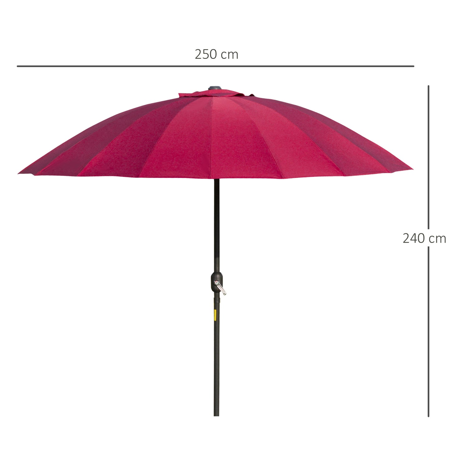 2.5m Shanghai Garden Parasol Umbrella with Crank & Tilt, Adjustable Outdoor Sun Shade, Red