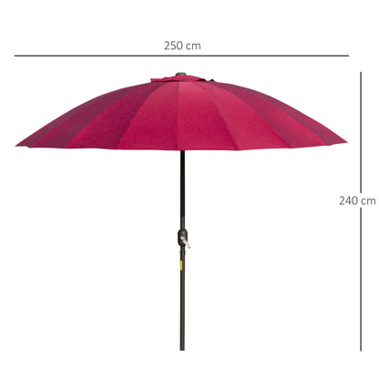2.5m Shanghai Garden Parasol Umbrella with Crank & Tilt, Adjustable Outdoor Sun Shade, Red