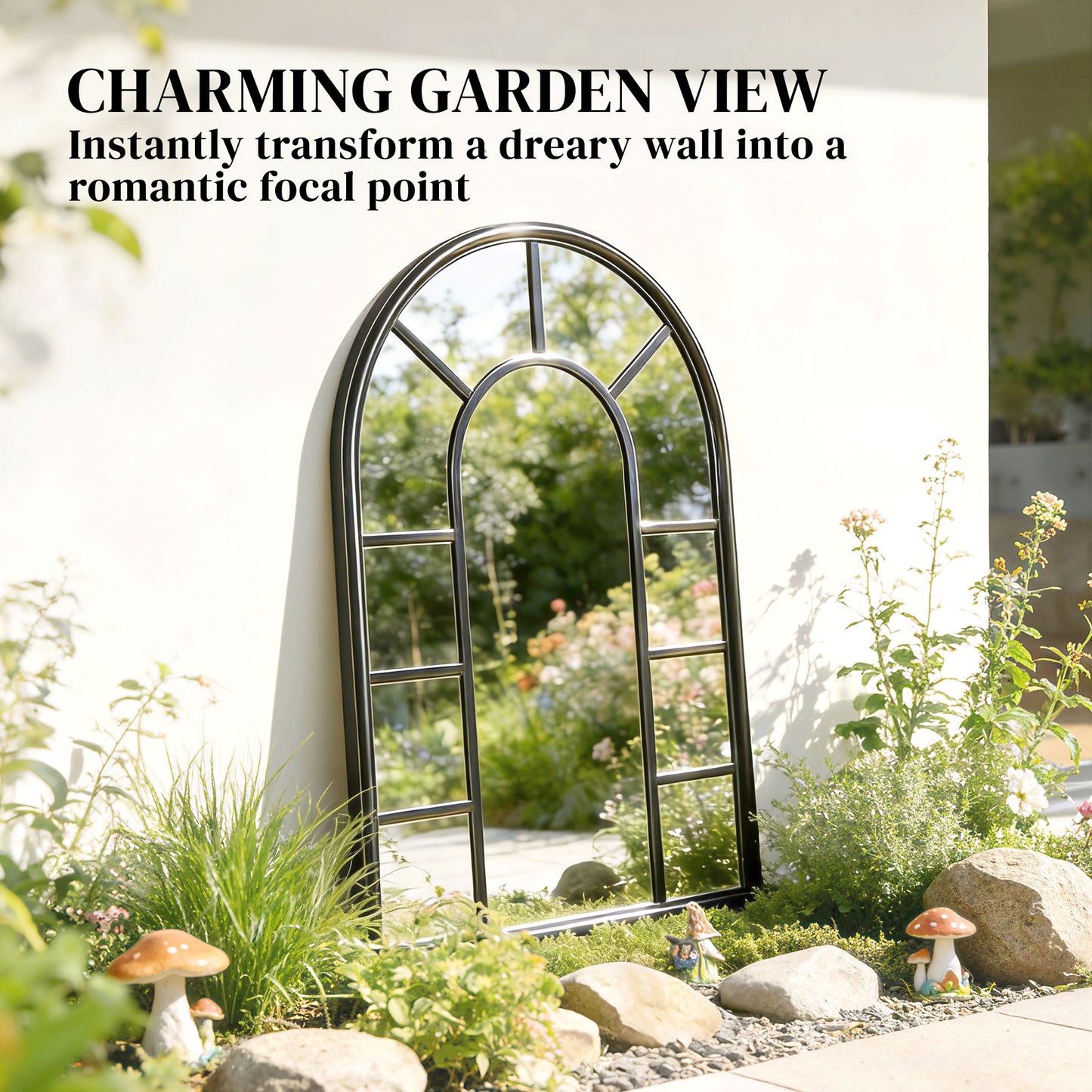 Arched Mirror, Shatterproof Acrylic Windowpane Wall Mounted Mirror with Robust Metal Frame, 71 x 51 cm, Black